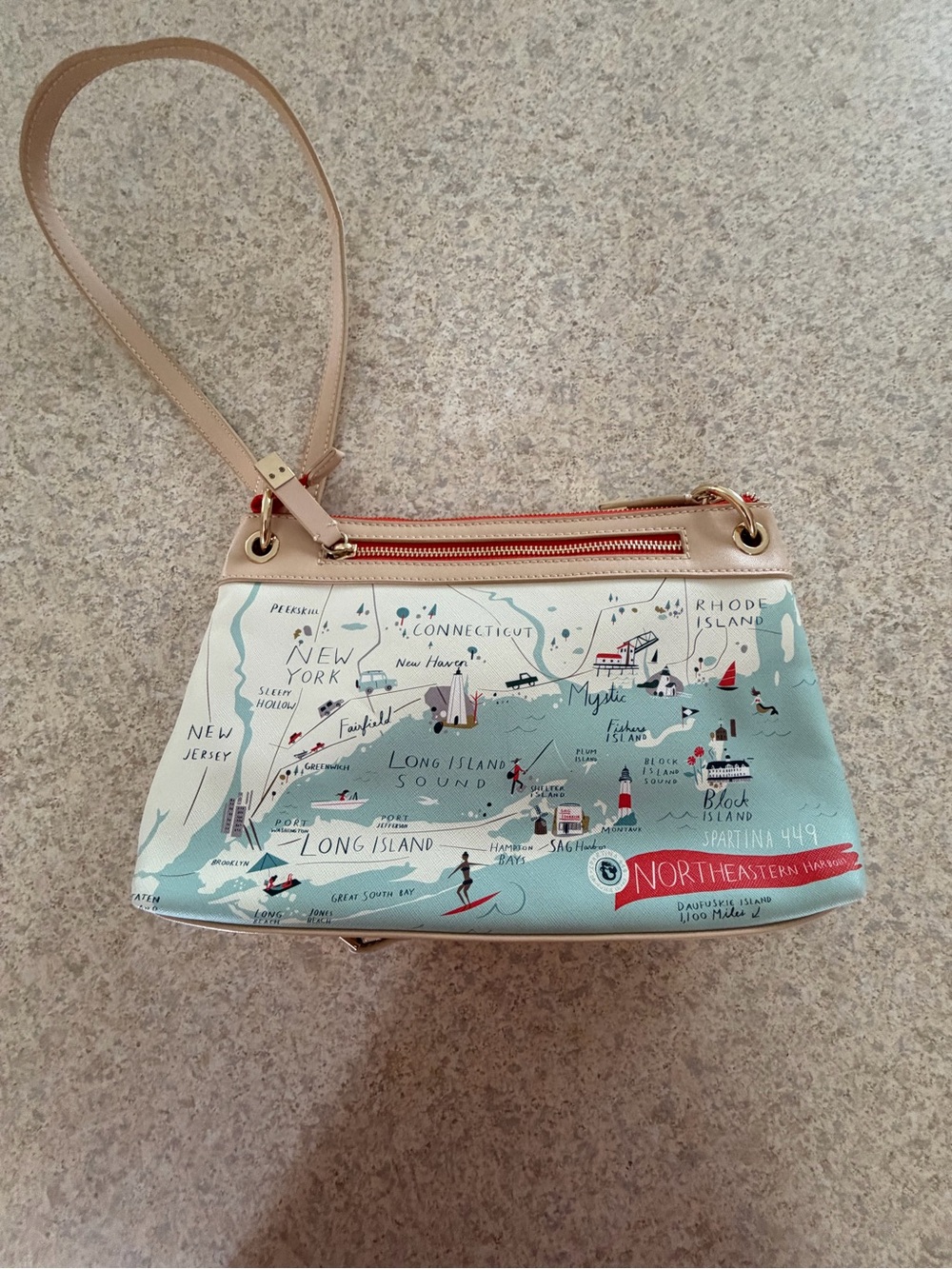 Spartina 449 Seafoam Map Print Crossbody with Tan Trim - Picture 3 of 4